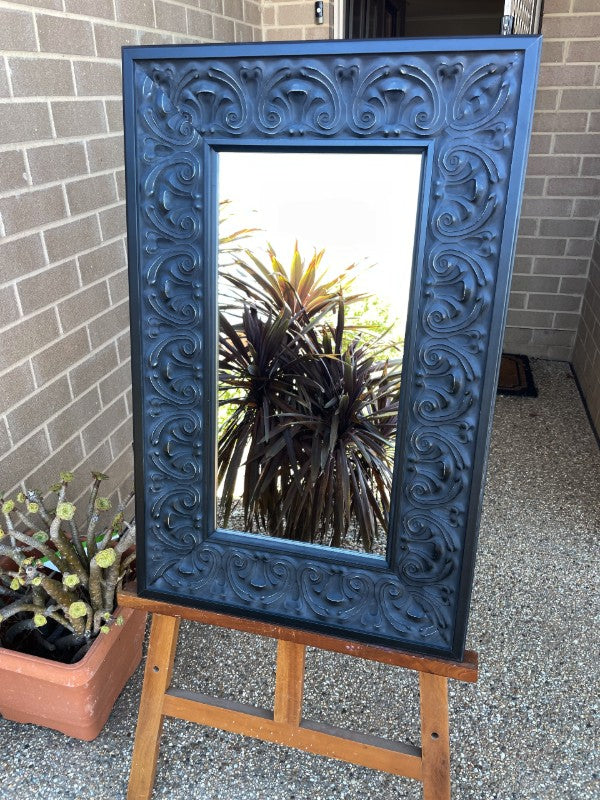 Ornate Pressed Metal Look Black Mirror