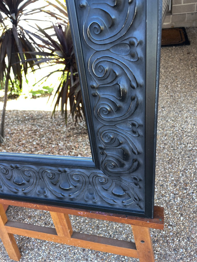 Ornate Pressed Metal Look Black Mirror