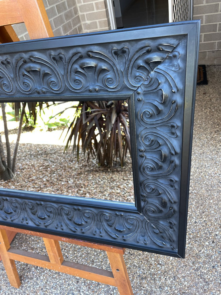 Ornate Pressed Metal Look Black Mirror