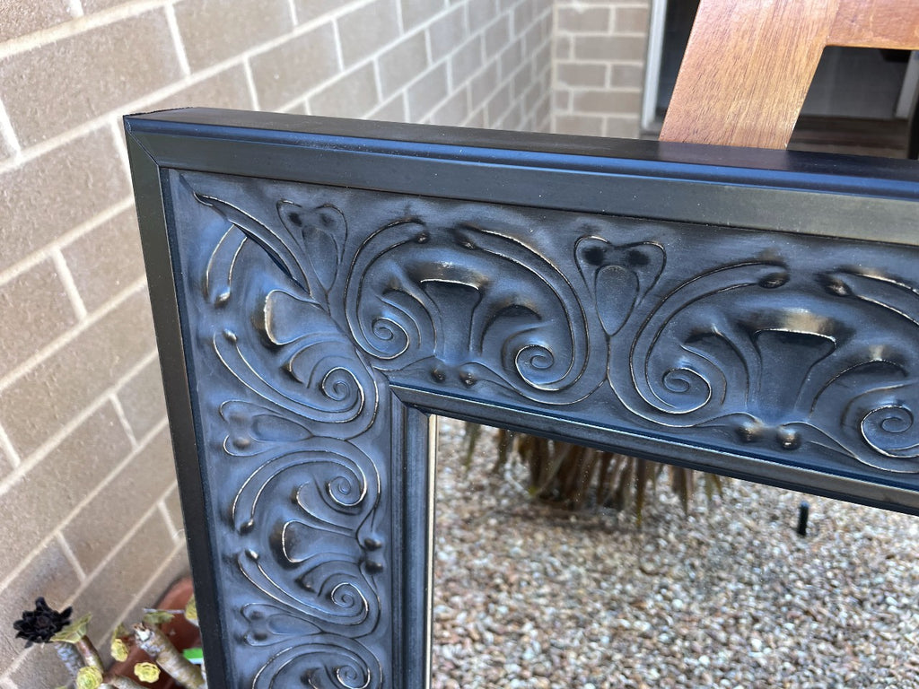 Ornate Pressed Metal Look Black Mirror