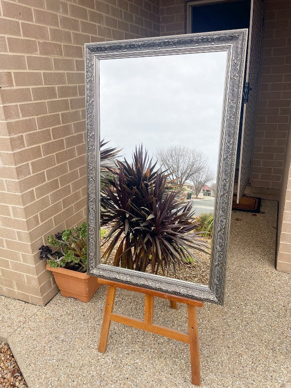 Aged Silver Ornate Timber Framed Mirror