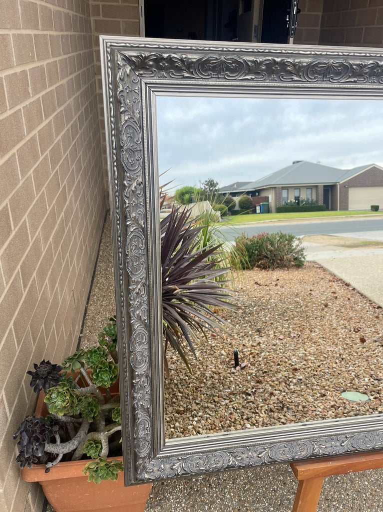 Aged Silver Ornate Timber Framed Mirror