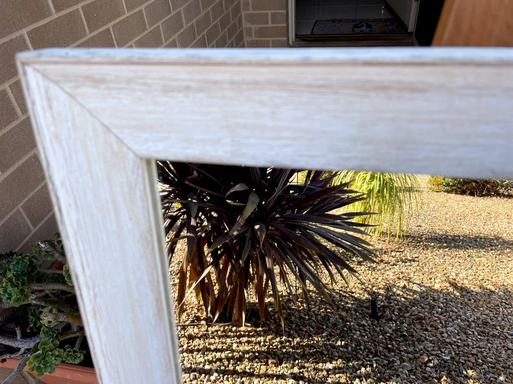 Rustic Aged White Wooden Mirror