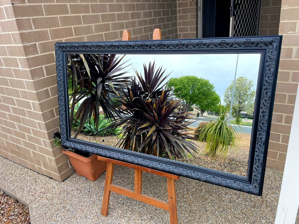 Antique Look Aged Black Ornate Timber Framed Mirror