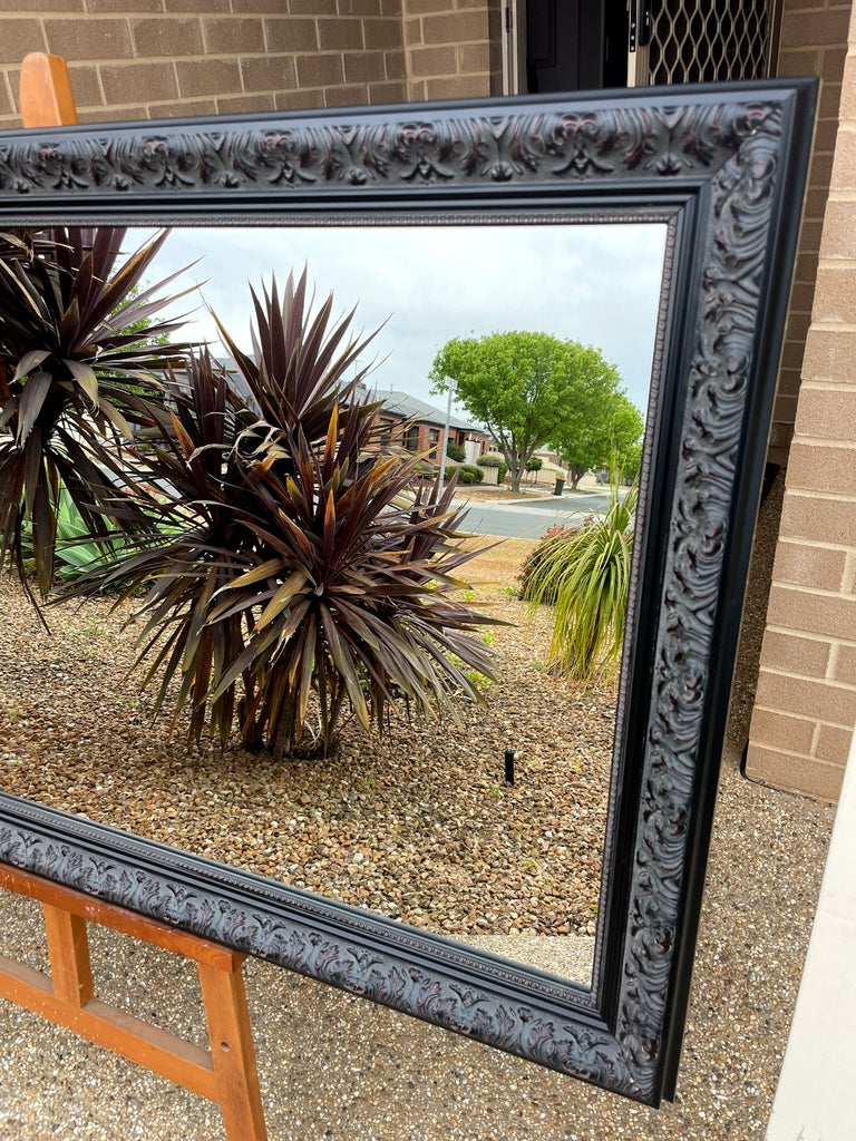 Antique Look Aged Black Ornate Timber Framed Mirror