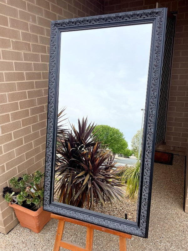 Antique Look Aged Black Ornate Timber Framed Mirror